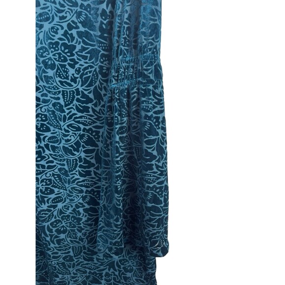 Adrienne Vittadini M Teal Blue Velvet Burnout Floral Long Bell Sleeve Dress - Picture 3 of 12